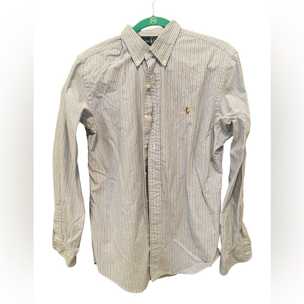 Men’s Polo Button long sleeve down shirt. Size Medium. Color Blue.